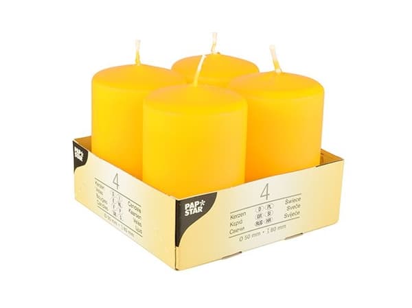 Papstar 10493, Cylinder, Gult, 16 timer, 4 stykker