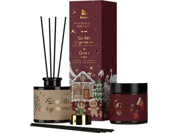 HISKIN_SET Duftende juleduftspreder Eplepai med kanel 80ml + naturlig soyalys Gløgg 100ml