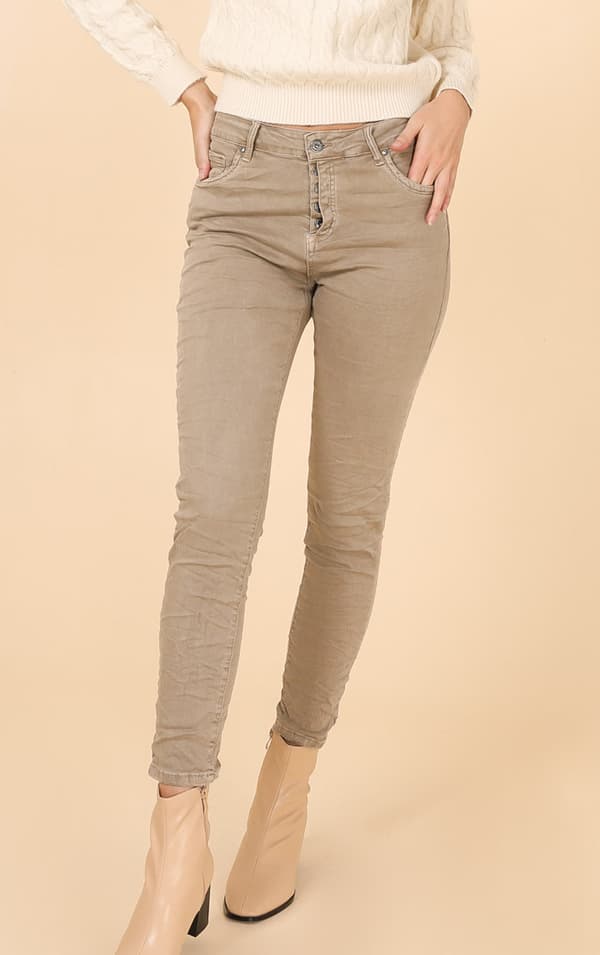 Chic - Byxa 3066 5 knappar Mörkbeige L