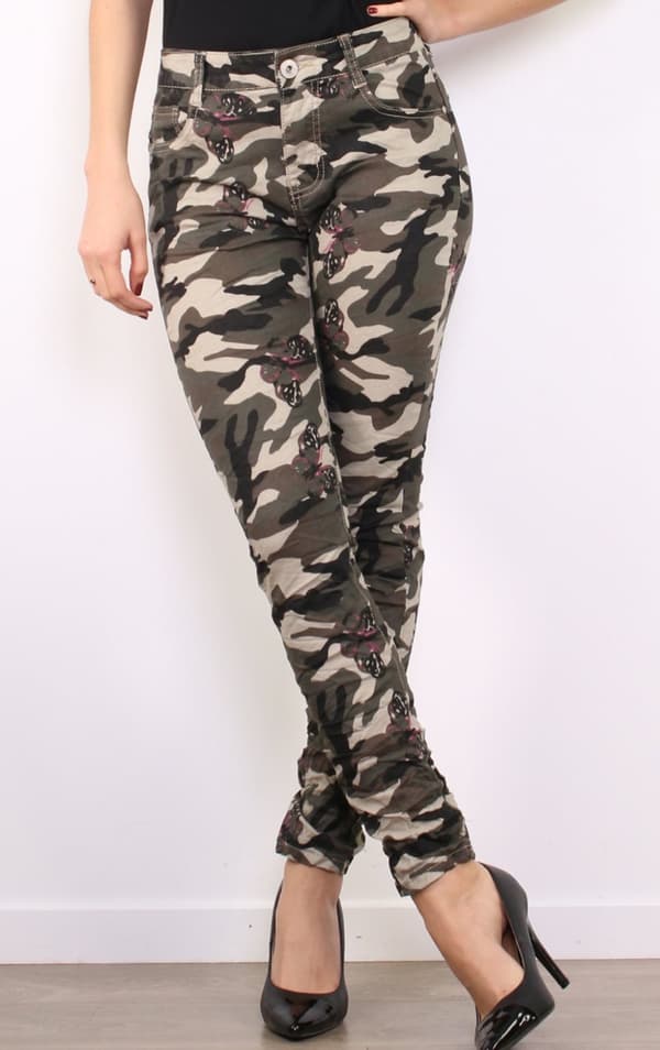 Chic - Jeans 6200 Camouflage Mörkgrön XS