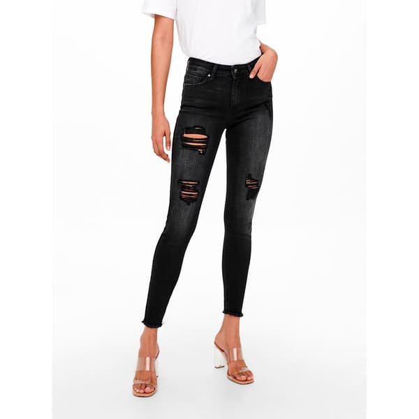 Only Jeans Med Mid Midja Blush Skinny Raw Ankle Dest Tai099 Svart S / 32 Kvinna