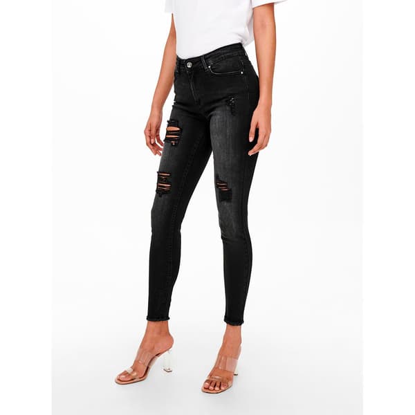 Only Jeans Med Mid Midja Blush Skinny Raw Ankle Dest Tai099 Svart S / 32 Kvinna