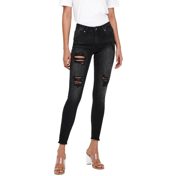Only Jeans Med Mid Midja Blush Skinny Raw Ankle Dest Tai099 Svart S / 32 Kvinna