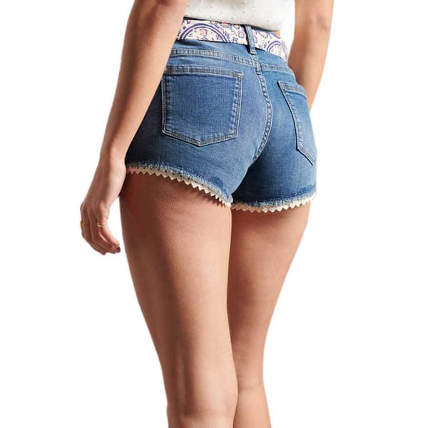 Superdry Denim Shorts Lace Hot Blå 26 Kvinde
