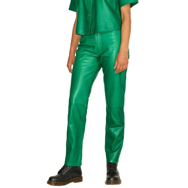Jack & Jones Bukser Med Høj Talje Grace Straight Leather Grøn L Kvinde