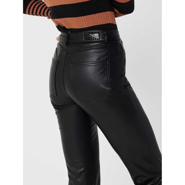 Only Emily Korkea Vyötärö, Suora Nilkka Housut Faux Leather Musta M / 34 Nainen