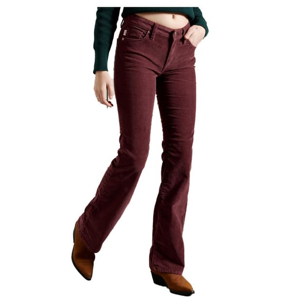 Superdry Jeans Mid Rise Slim Cord Flare Röd 30 / 31 Kvinna