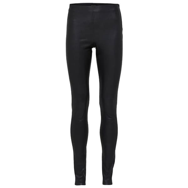 Selected Sylvia Mid Waist Leggings Stretch Leather Sort 42 Kvinde
