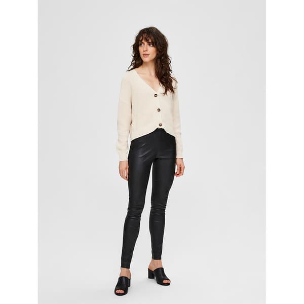 Selected Sylvia Mid Waist Leggings Stretch Leather Sort 42 Kvinde