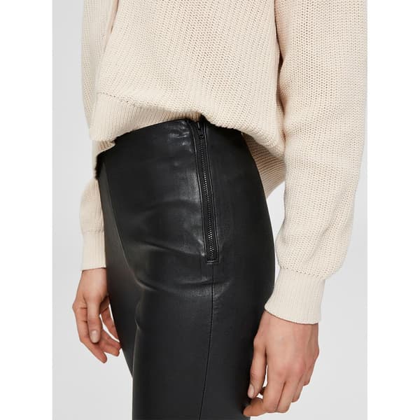 Selected Sylvia Mid Waist Leggings Stretch Leather Sort 42 Kvinde