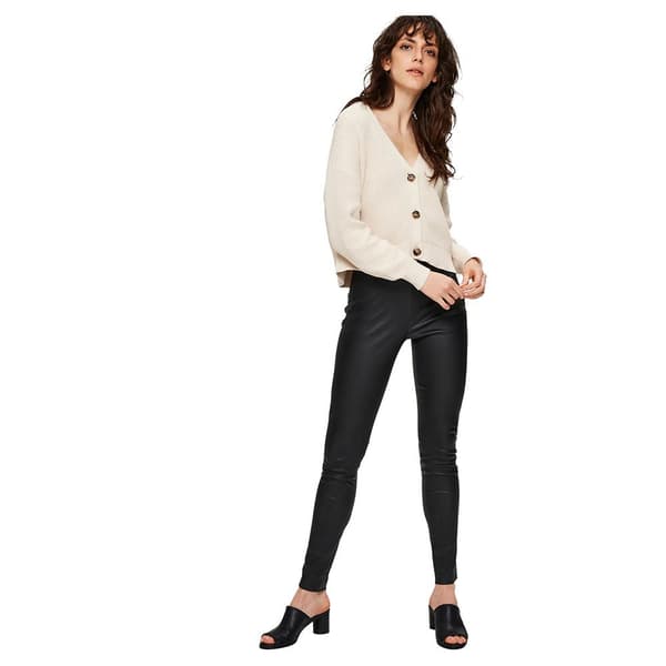 Selected Sylvia Mid Waist Leggings Stretch Leather Sort 42 Kvinde