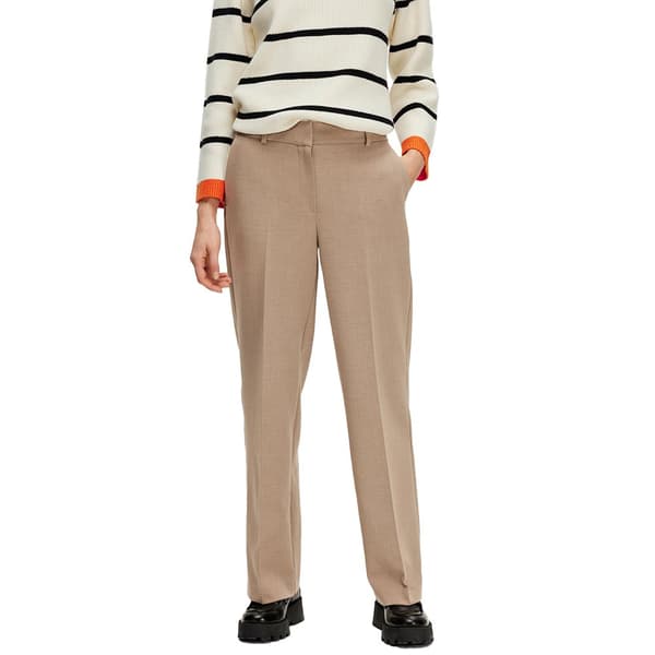 Selected Byxor Med Mid Midja Rita Wide Fit Beige 38 / 30 Kvinna