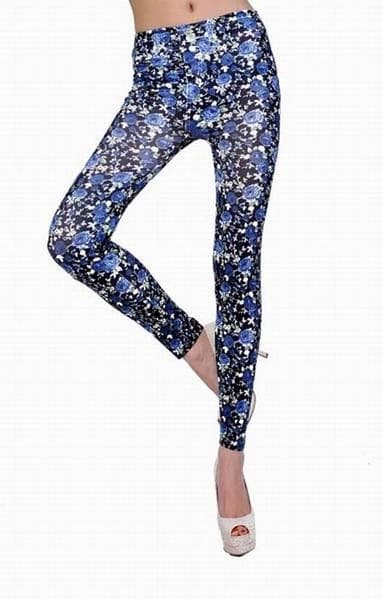 Svarta Leggings med blå rosor