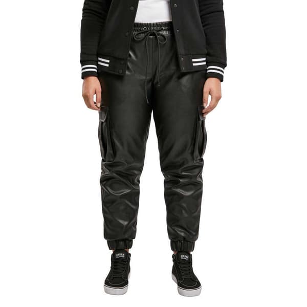 Urban Classics Cargobukser Med Mellemtalje Faux Leather Sort M Kvinde