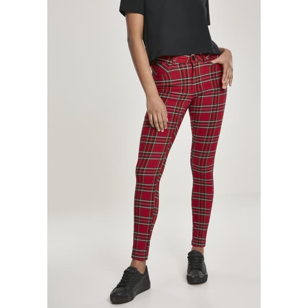 Urban Classics Bukser Tartan Skinny Rød 31 Kvinde