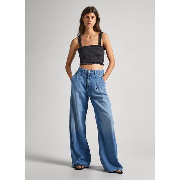 Pepe Jeans Wide Leg Pleat Fit Höga Jeans Blå 28 / 34 Kvinna