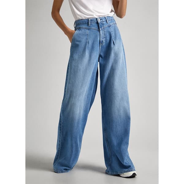 Pepe Jeans Wide Leg Pleat Fit Höga Jeans Blå 28 / 34 Kvinna