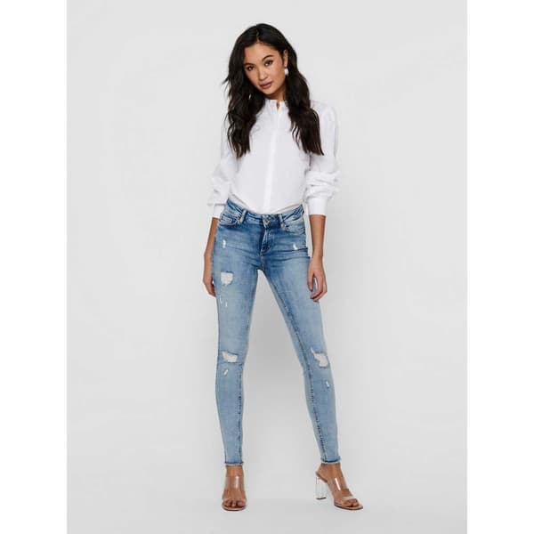 Only Blush Life Mid Waist Skinny Raw Ankle Dt Jeans Blå XS / 32 Kvinde