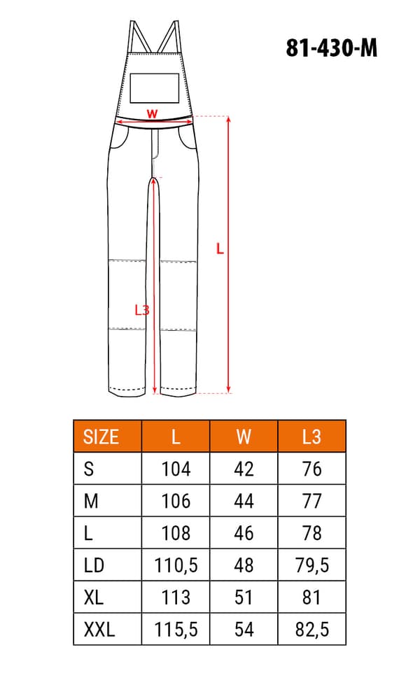 BASIC arbetsbyxa med haklapp, storlek M/50