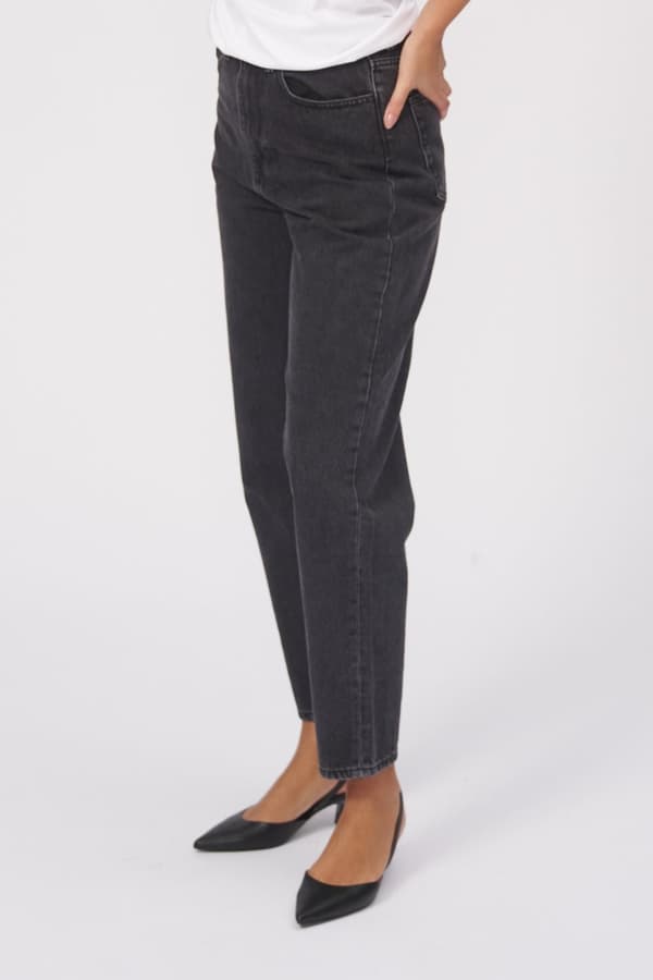 Performance Mom Jeans Washed Black Denim