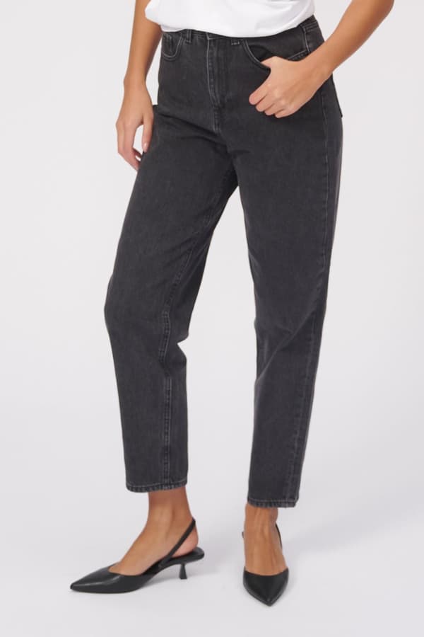 Performance Mom Jeans Washed Black Denim