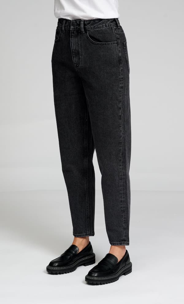 Performance Mom Jeans Washed Black Denim