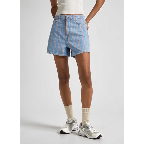 Pepe Jeans A-line Stripe Fit Korta Jeans Blå 32 Kvinna