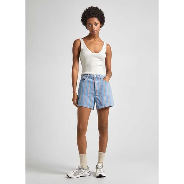 Pepe Jeans A-line Stripe Fit Korta Jeans Blå 32 Kvinna