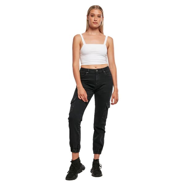 Urban Classics Organic Stretch Cargo Højtaljede Jeans Sort 28 Kvinde