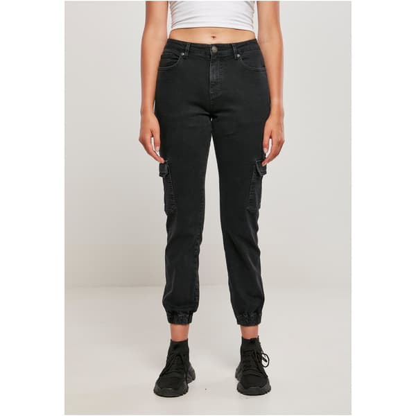 Urban Classics Organic Stretch Cargo Højtaljede Jeans Sort 28 Kvinde