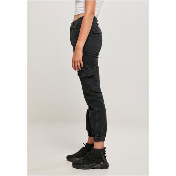 Urban Classics Organic Stretch Cargo Højtaljede Jeans Sort 28 Kvinde