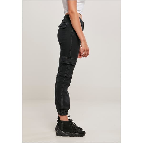 Urban Classics Organic Stretch Cargo Højtaljede Jeans Sort 28 Kvinde