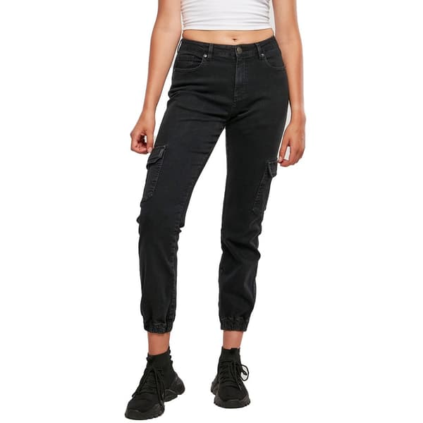 Urban Classics Organic Stretch Cargo Højtaljede Jeans Sort 28 Kvinde