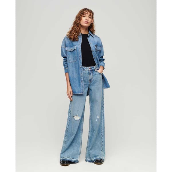 Superdry Raw Hem Wide Flare Højtaljede Jeans Blå 28 / 30 Kvinde