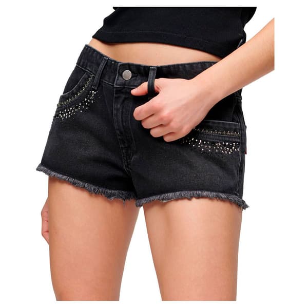 Superdry Diamante Embellish Korta Jeans Svart 32 Kvinna