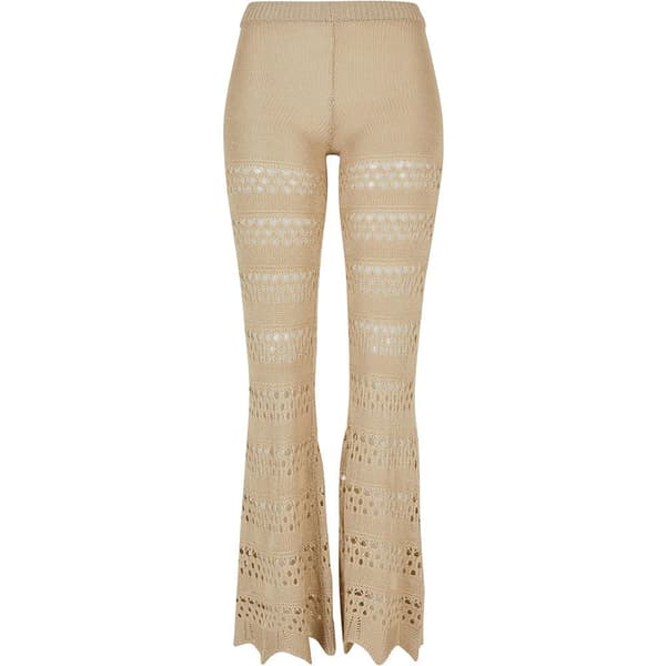 Urban Classics Flared Crochet High Waist Leggings Beige M Kvinde