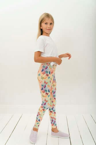 Långa barnleggings - Fjärilar 122-128 cm