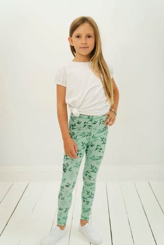 Långa barnleggings - Green Mint 86-92 cm