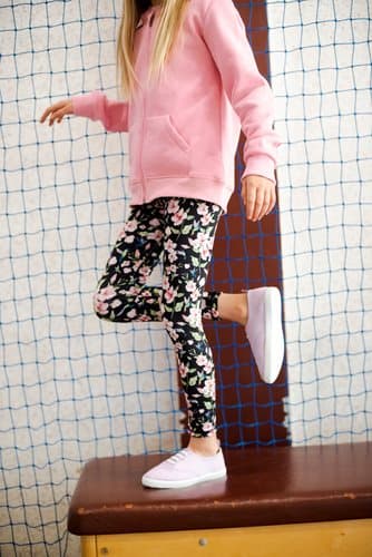 Lange børneleggings - kolibrier og blomster 128-134 cm