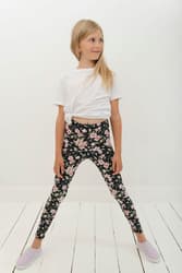 Lange børneleggings - kolibrier og blomster 128-134 cm