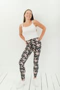 Miniatyrbild 6 av 9: Långa leggings med hög midja - kolibrier och blommor L höga