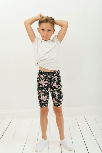 Børns korte leggings - kolibrier og blomster 86-92 cm