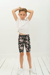 Børns korte leggings - kolibrier og blomster 140-146 cm