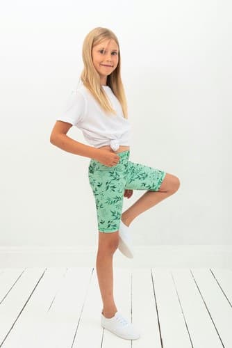 Korte børneleggings - Grøn mynte 146-152 cm