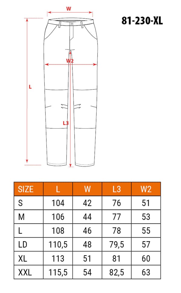 HD-työhousut, koko XL/56, irrotettavat taskut ja lahkeet