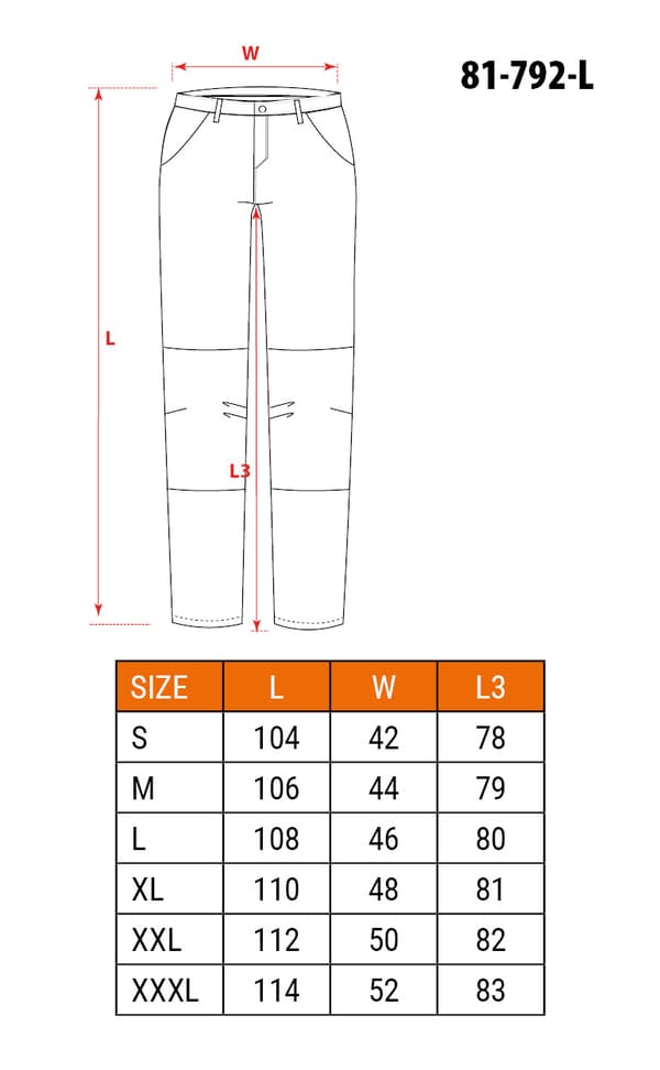 Hi-Vis bukser 40% polyester, 60% bomuld, 260 gsm, str. L