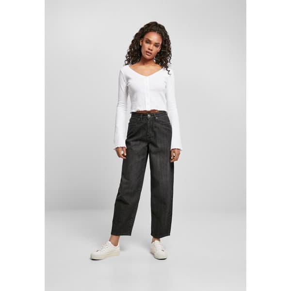 Kort jeans dam - Urban Classics - Hög midja - Färg svart - Rak passform - 3/4