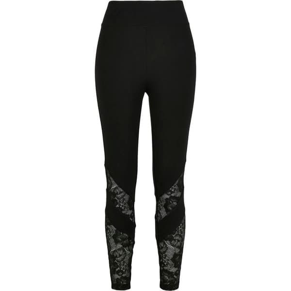 Damleggings stora storlekar - Urban Classics - Hög midja - Spetsinsatser - Stretchjersey - Svart