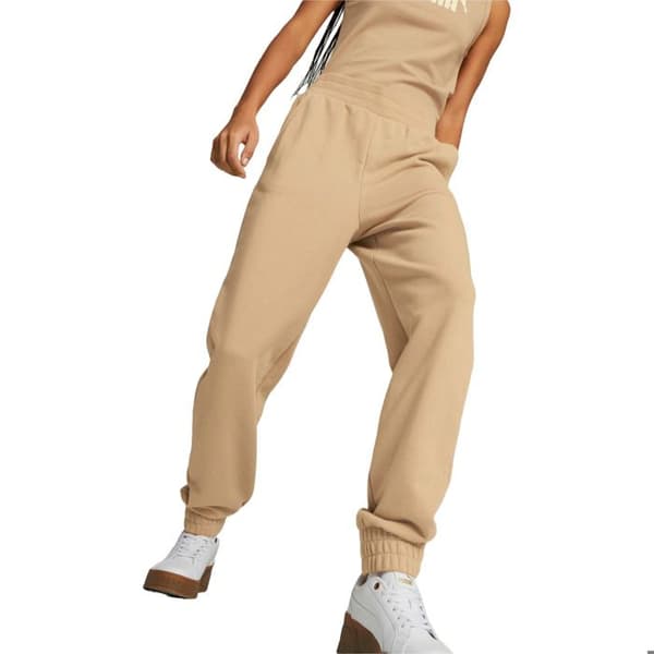 Pantalon - Puma - Ess Broderi Hög midja - Beige - Kvinna - Hög midja