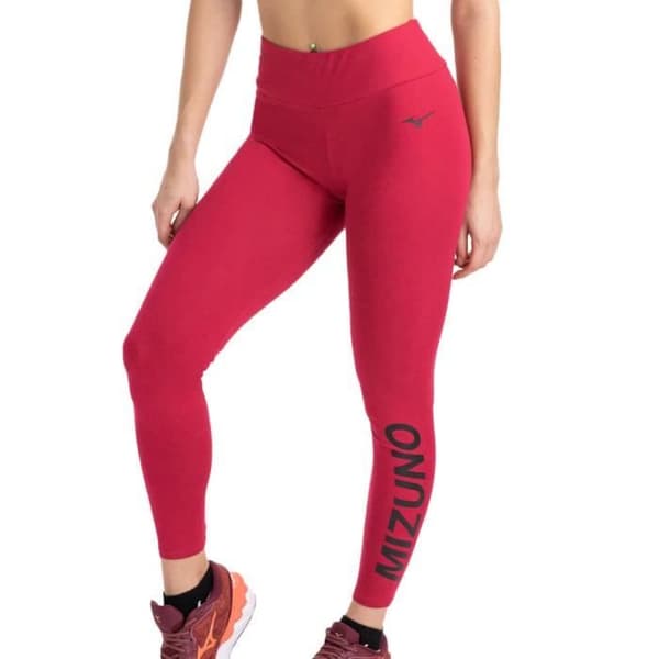 Legging Dam Mizuno Athletic - Rosa - Hög midja - Tryckt logotyp - Standard passform